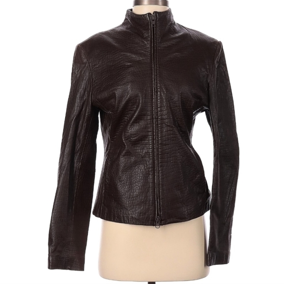 Croc Emboss Leather Jacket - Picture 2 of 6